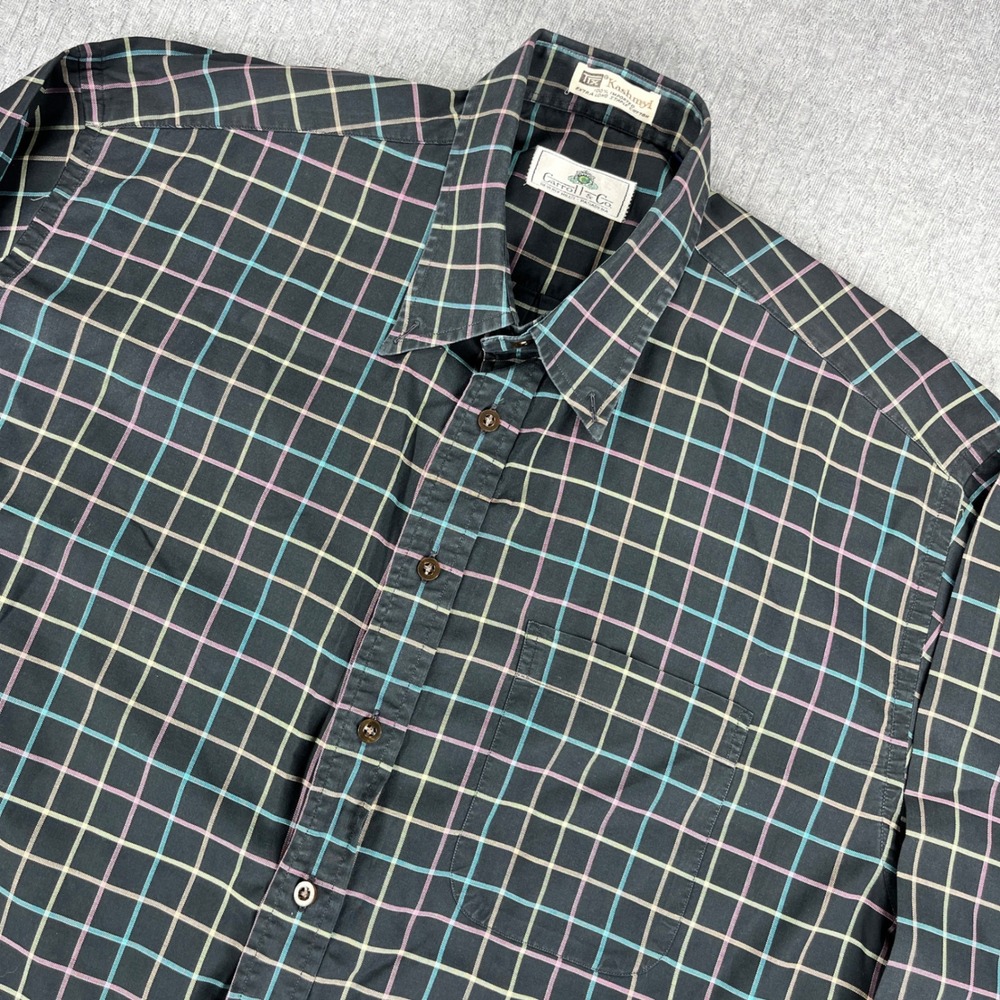 Carroll & Co Windowpane Check Shirt Mens XL Black Multi Color Grid Kashmyl